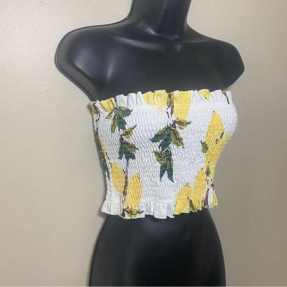 Strapless Lemon Print Swimsuit Top Size XL